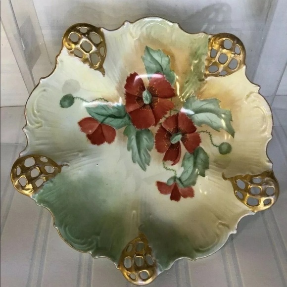 Dish over 100 years old! Bowl RC Moliere Bavaria Red Gold Leaves Flowers ANTIQUE - Picture 3 of 12